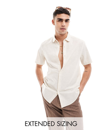 ASOS DESIGN smart linen regular shirt with penny collar in ecru