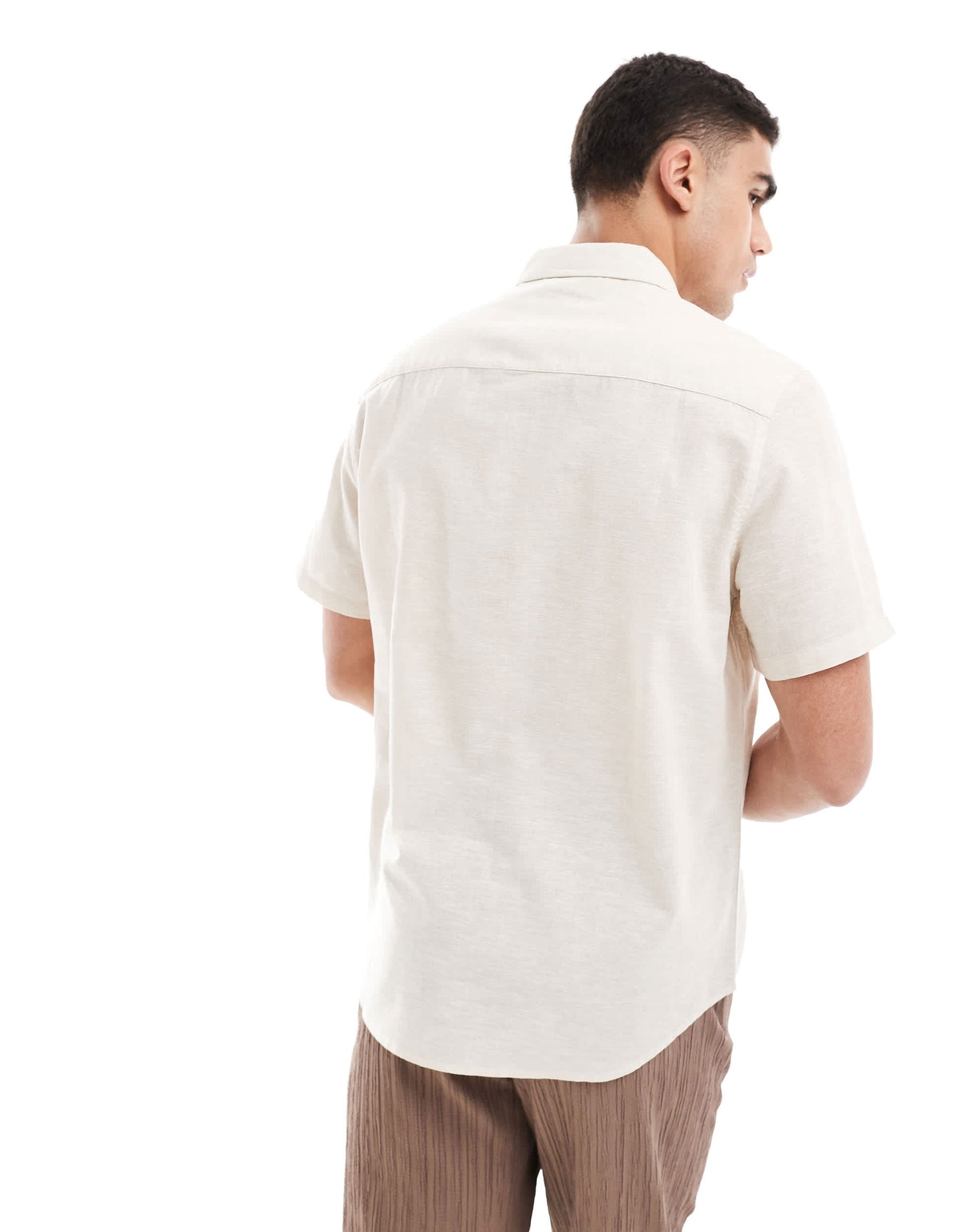 ASOS DESIGN smart linen regular shirt with penny collar in ecru
