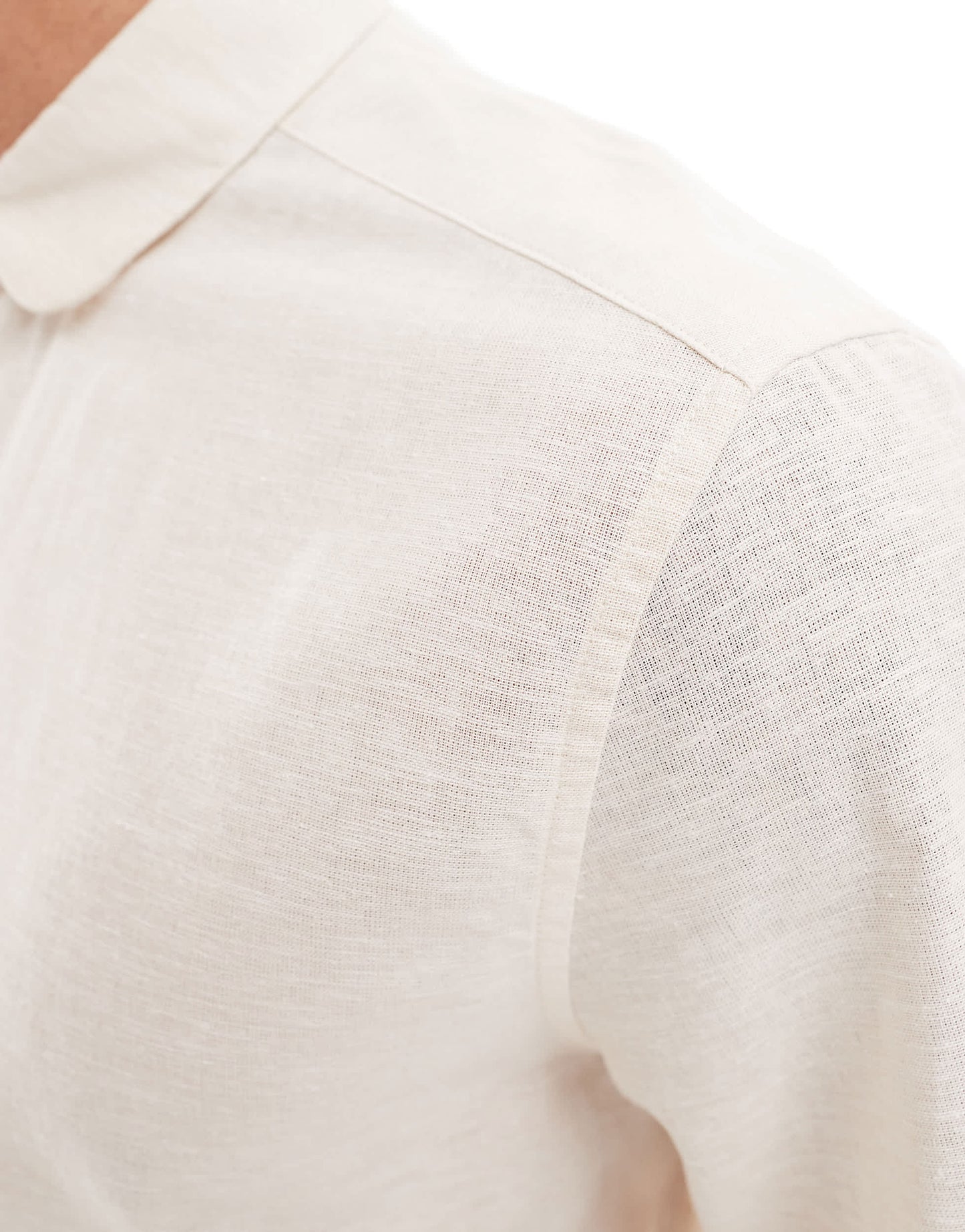ASOS DESIGN smart linen regular shirt with penny collar in ecru