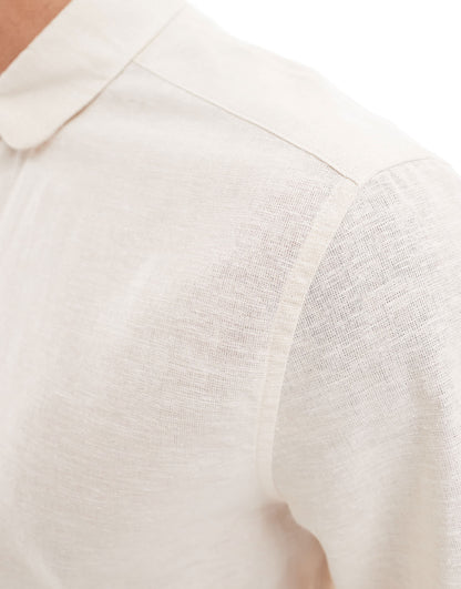 ASOS DESIGN smart linen regular shirt with penny collar in ecru