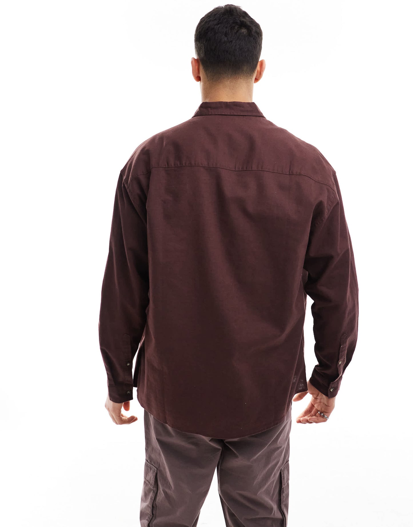 ASOS DESIGN 90s oversized linen blend shirt with square collar in brown