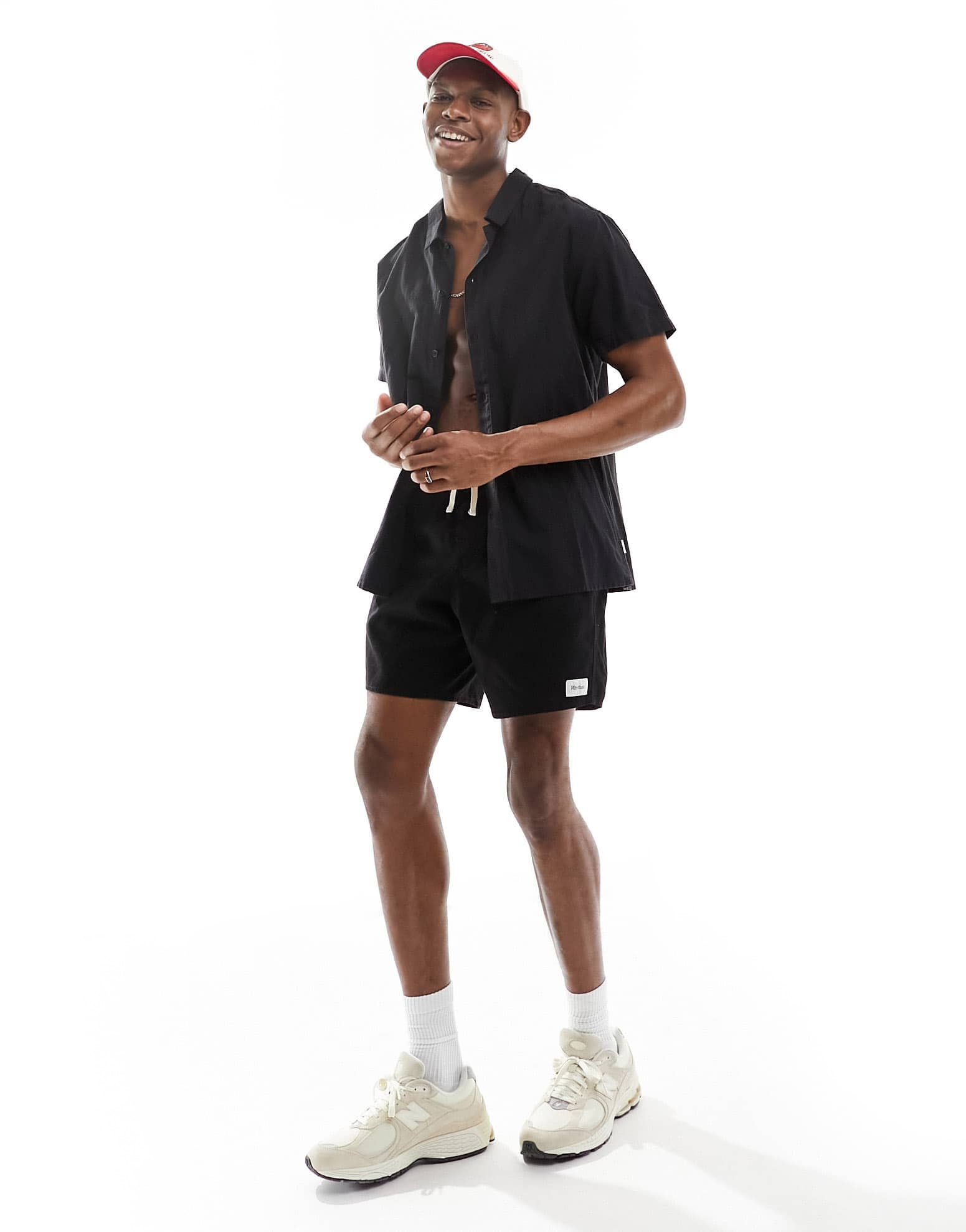 Rhythm classic linen beach co-ord shirt in black