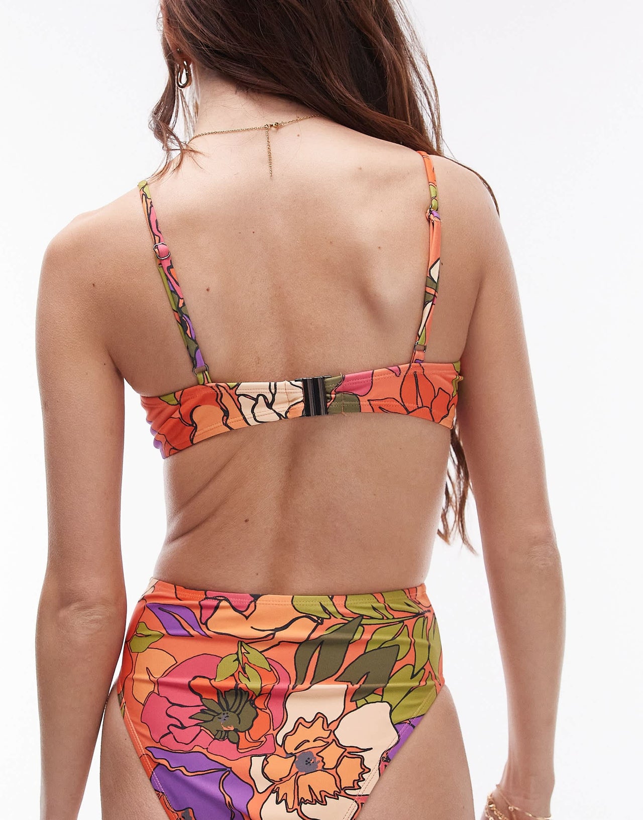Topshop underwire bikini top with ring trims in abstract floral print