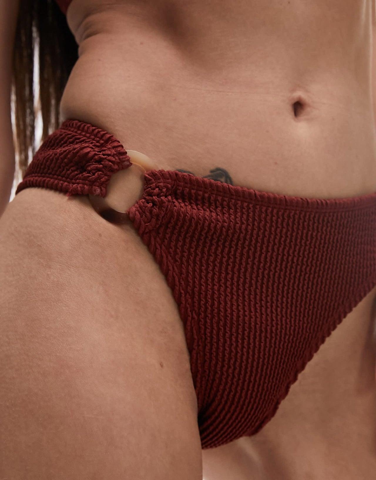 Topshop mix and match high waist high leg bikini bottoms with rings in wine