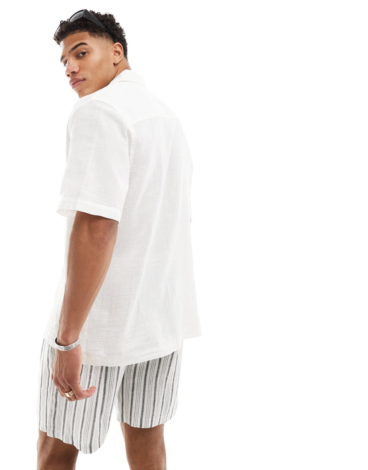 ASOS DESIGN relaxed textured shirt with patch pockets in white