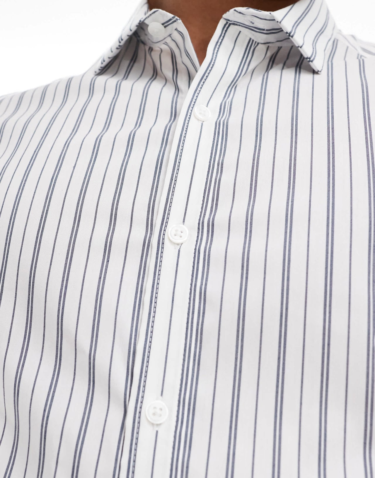 ASOS DESIGN stretch slim fit stripe work shirt with roll sleeves in black and white