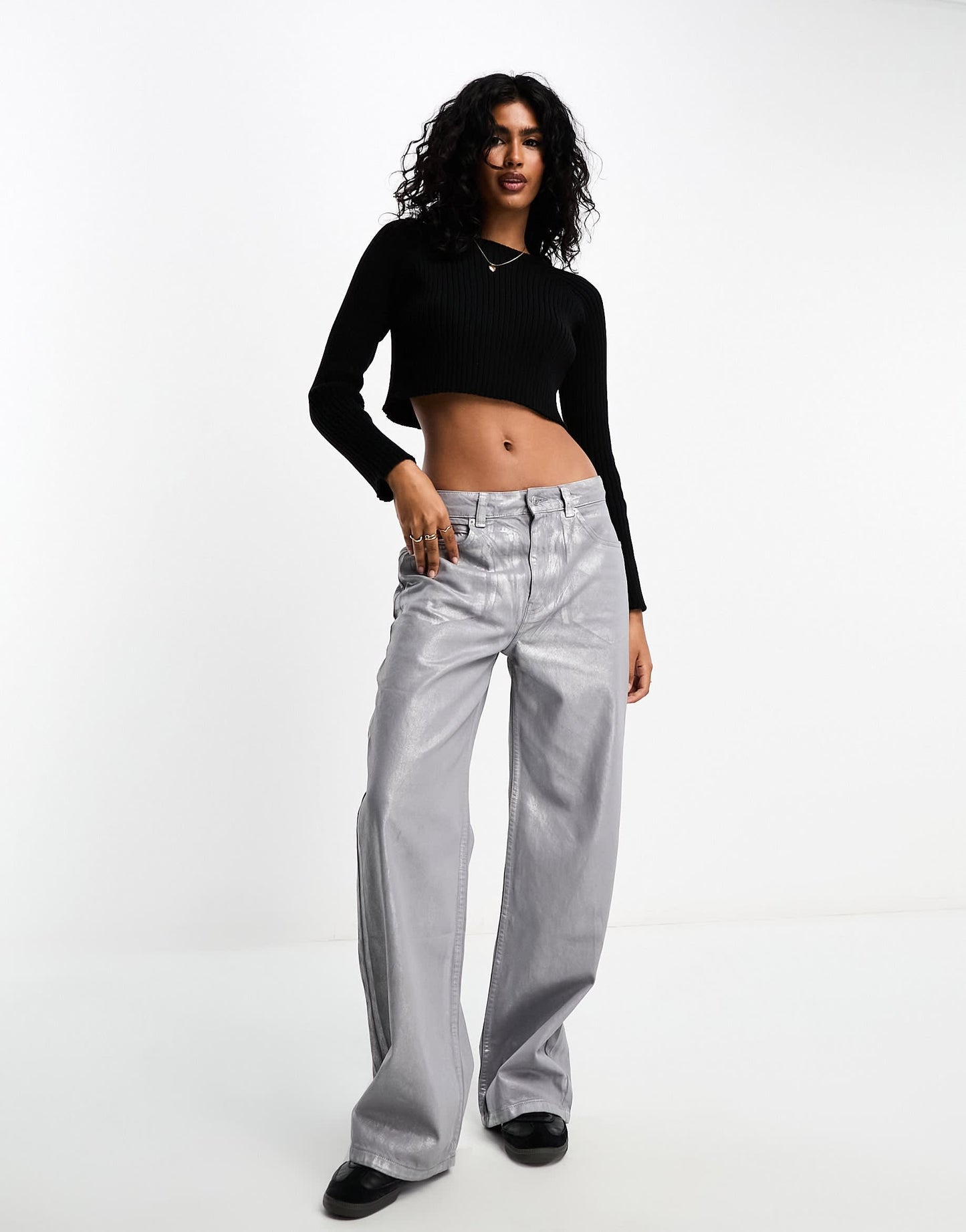Bershka chunky crew neck jumper in black