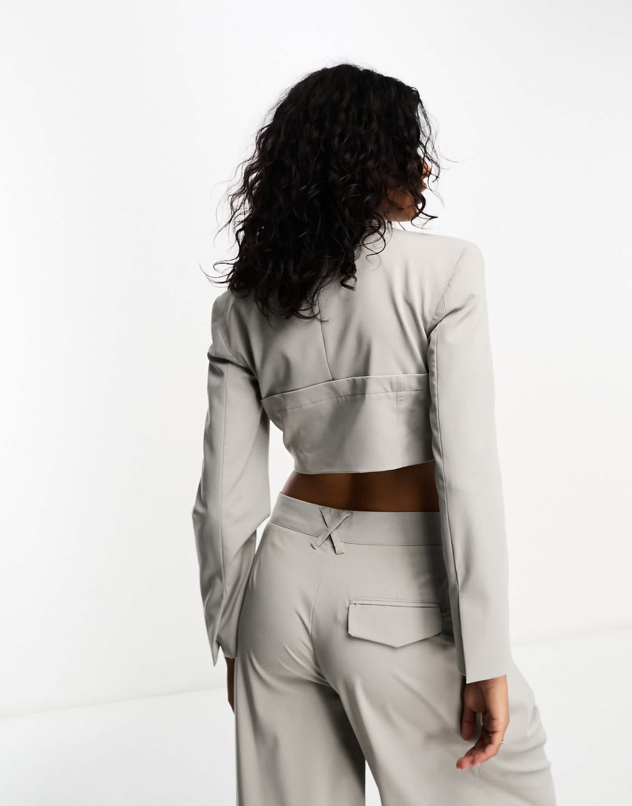 Bershka corset detail cropped blazer co-ord in stone