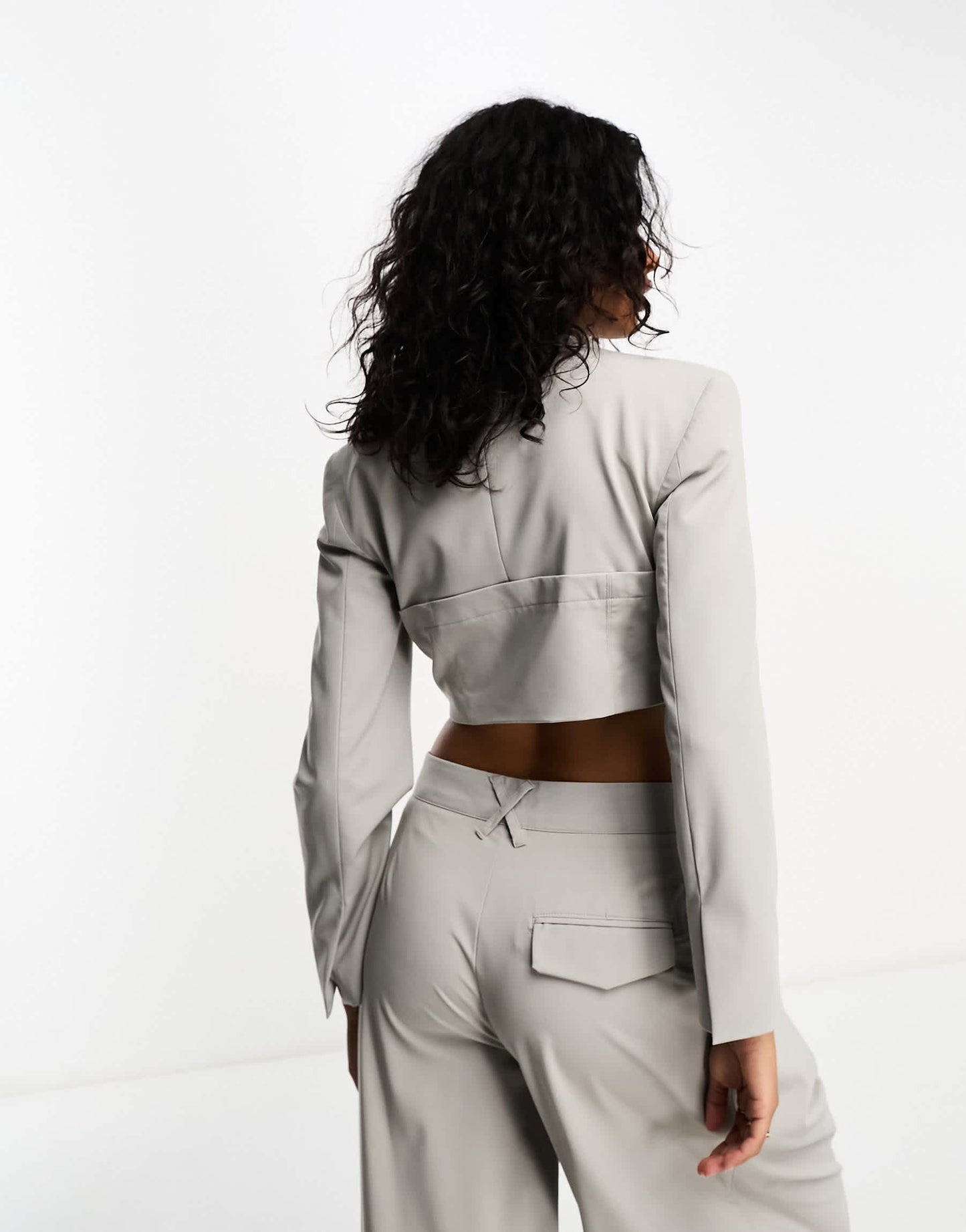 Bershka corset detail cropped blazer co-ord in stone