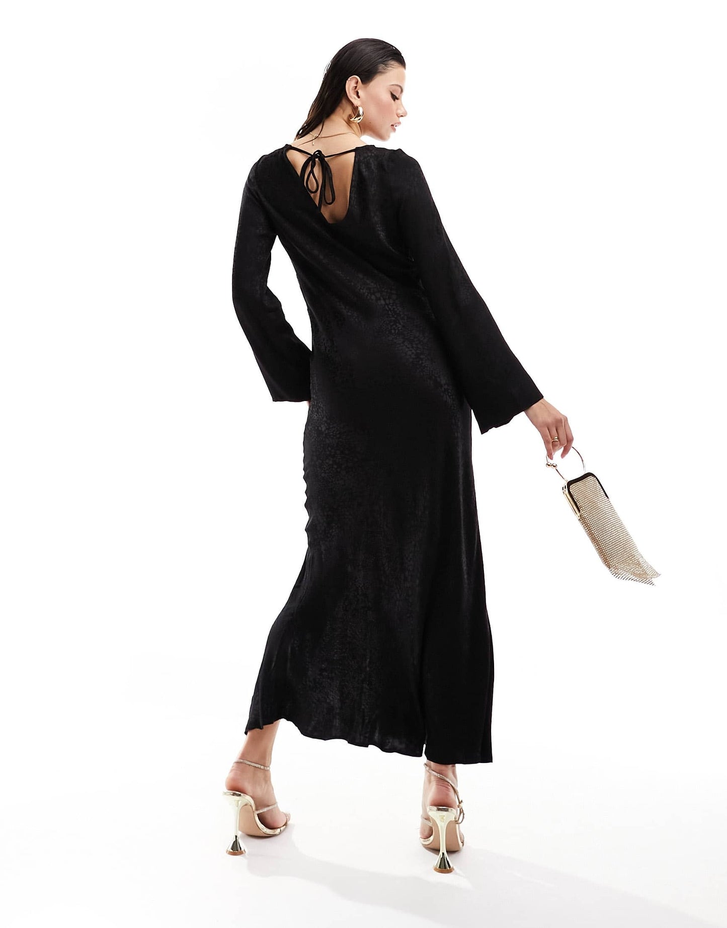 Nobody's Child satin jacquard maxi dress with thigh split in black