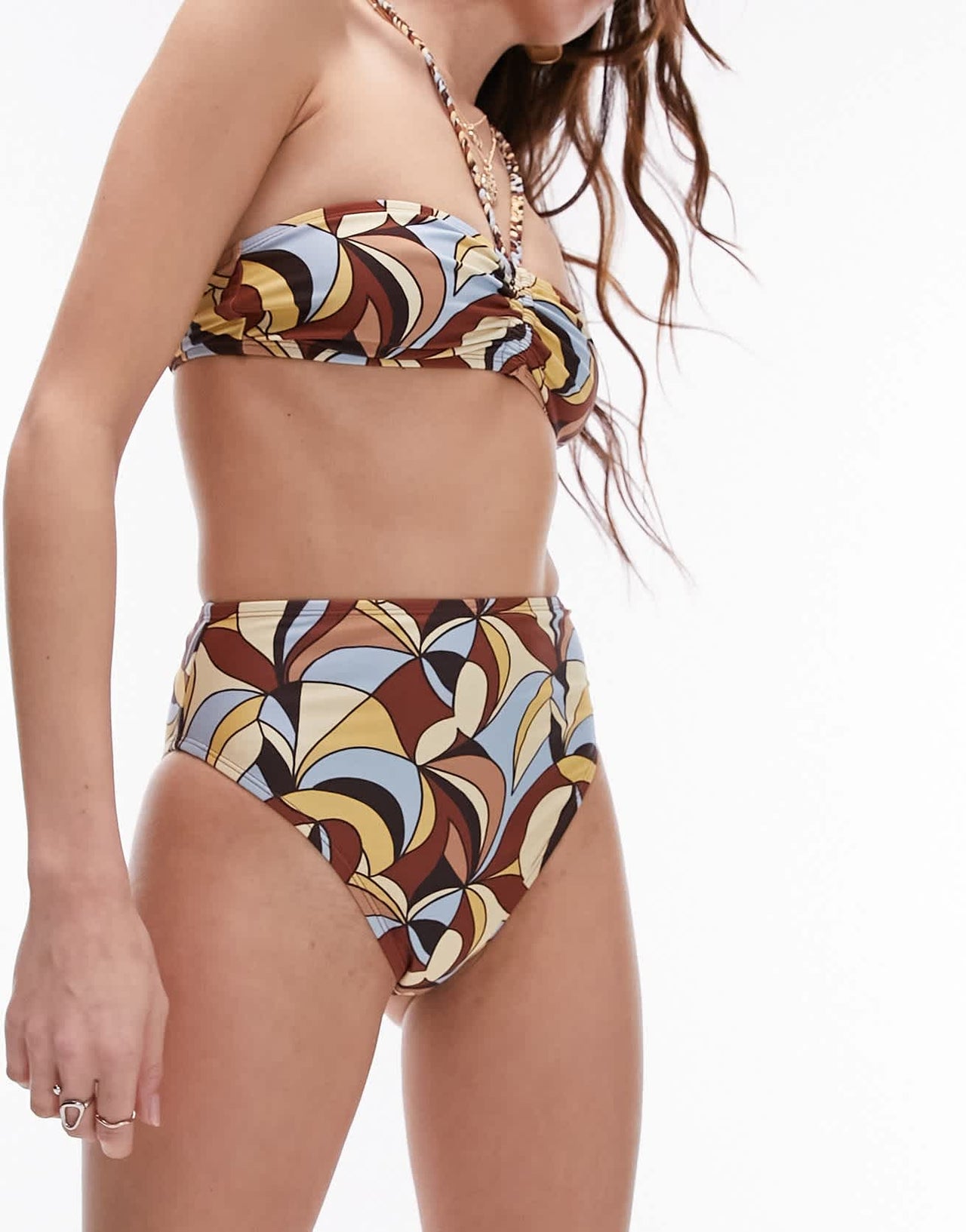 Topshop mix and match high waist high leg bikini bottoms in 70's swirl print