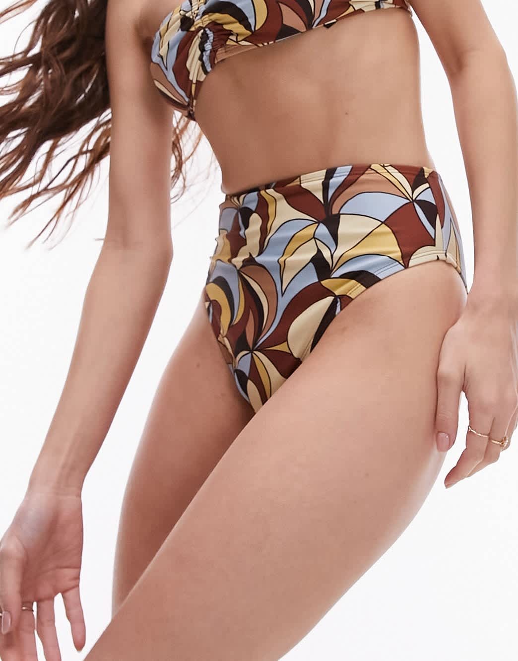 Topshop mix and match high waist high leg bikini bottoms in 70's swirl print