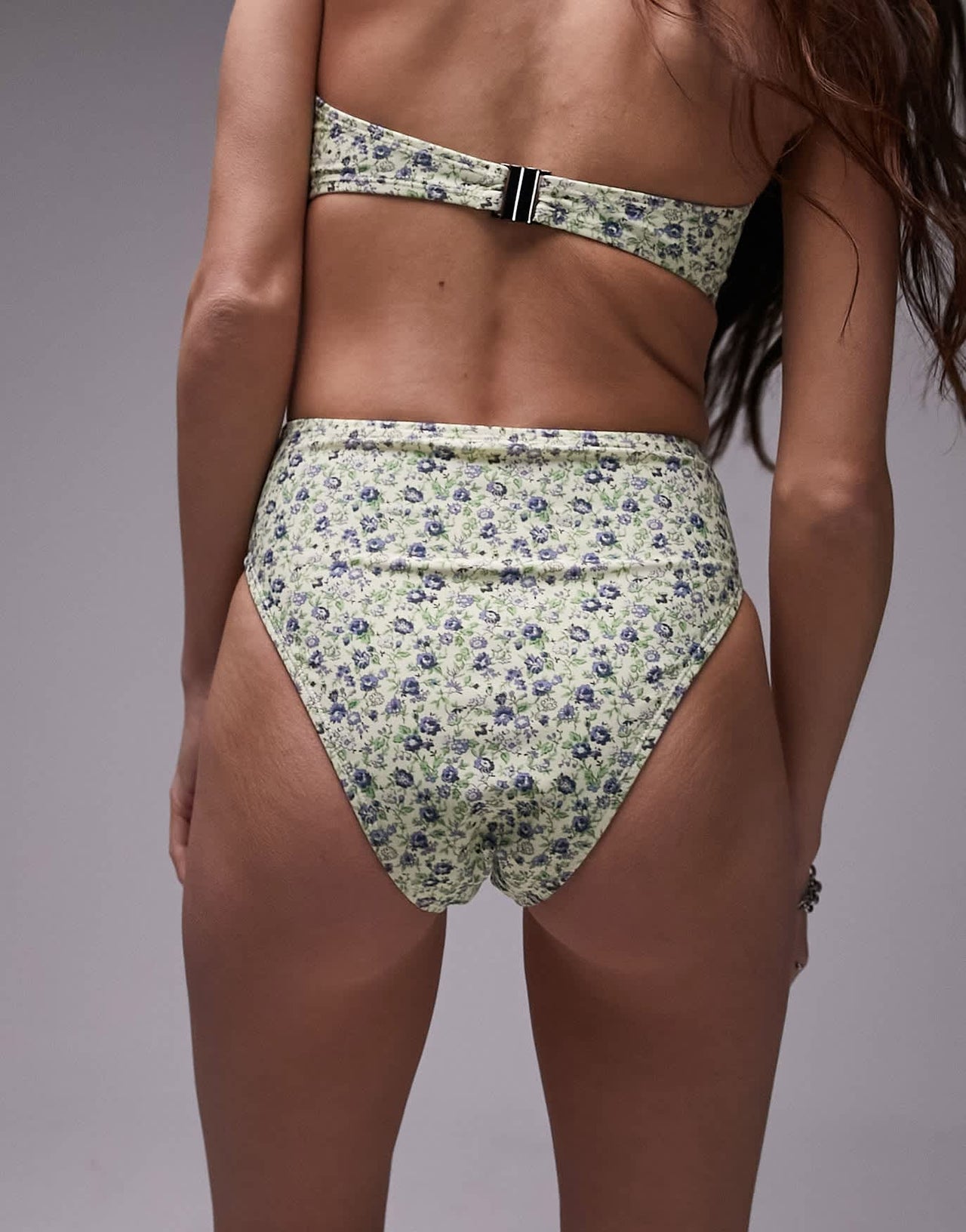 Topshop mix and match high waist high leg bikini bottoms in blue ditsy floral