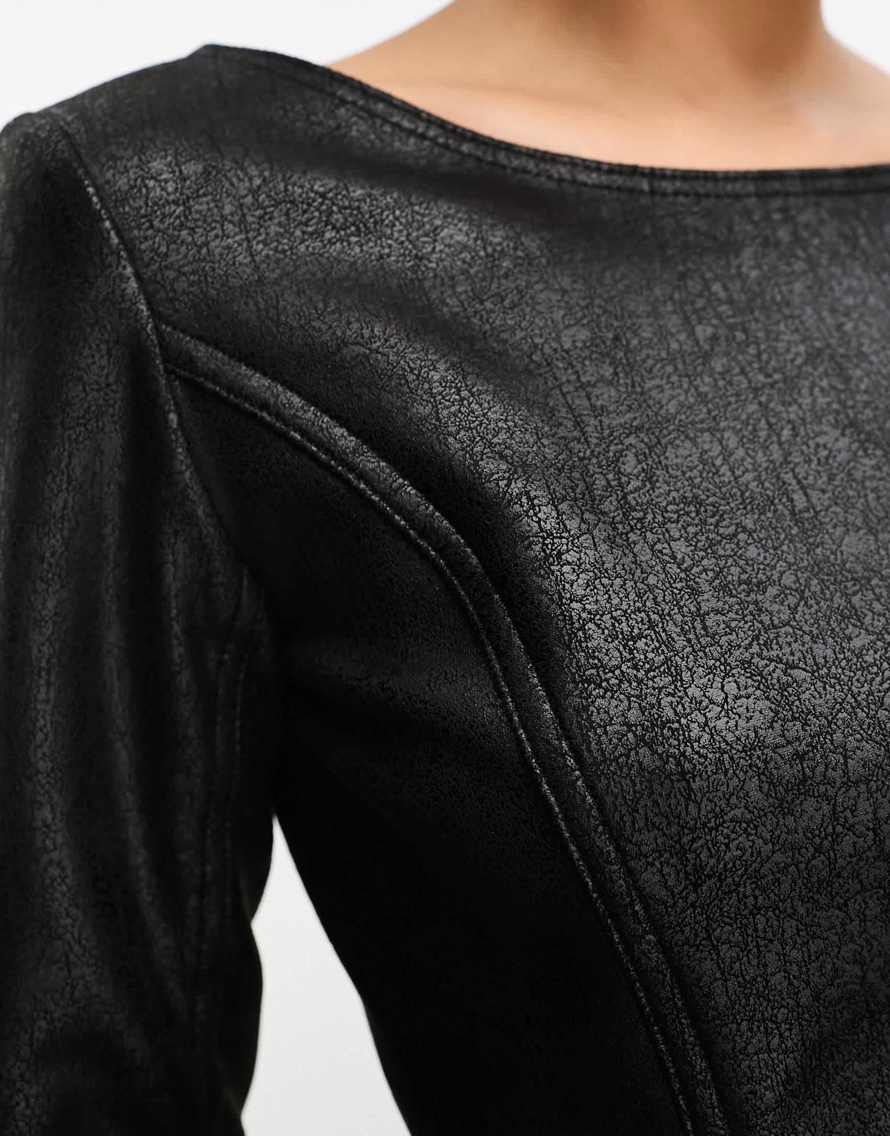 Weekday Valia faux leather long sleeve mini dress in black