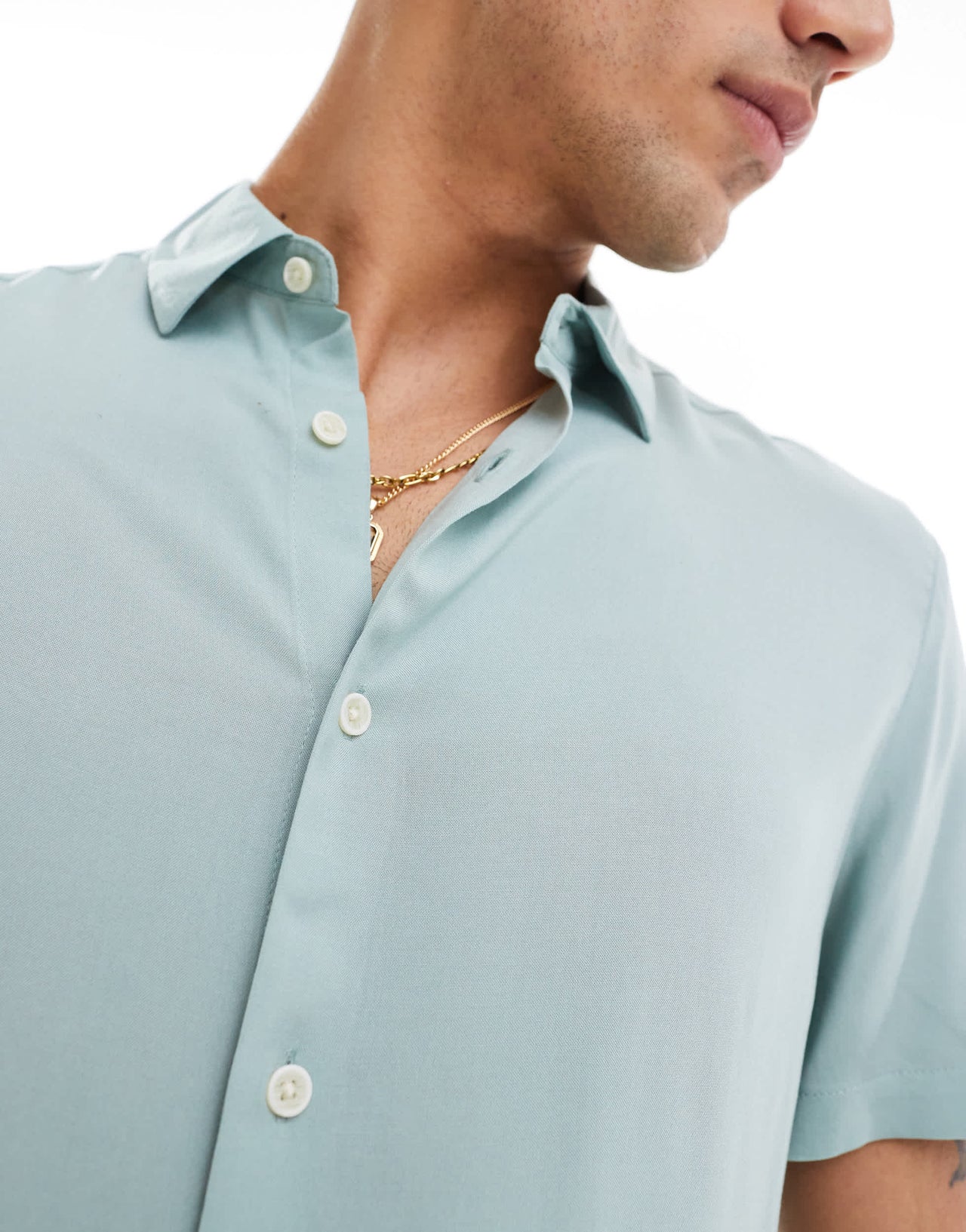 ASOS DESIGN short sleeve regular fit viscose shirt in sage green
