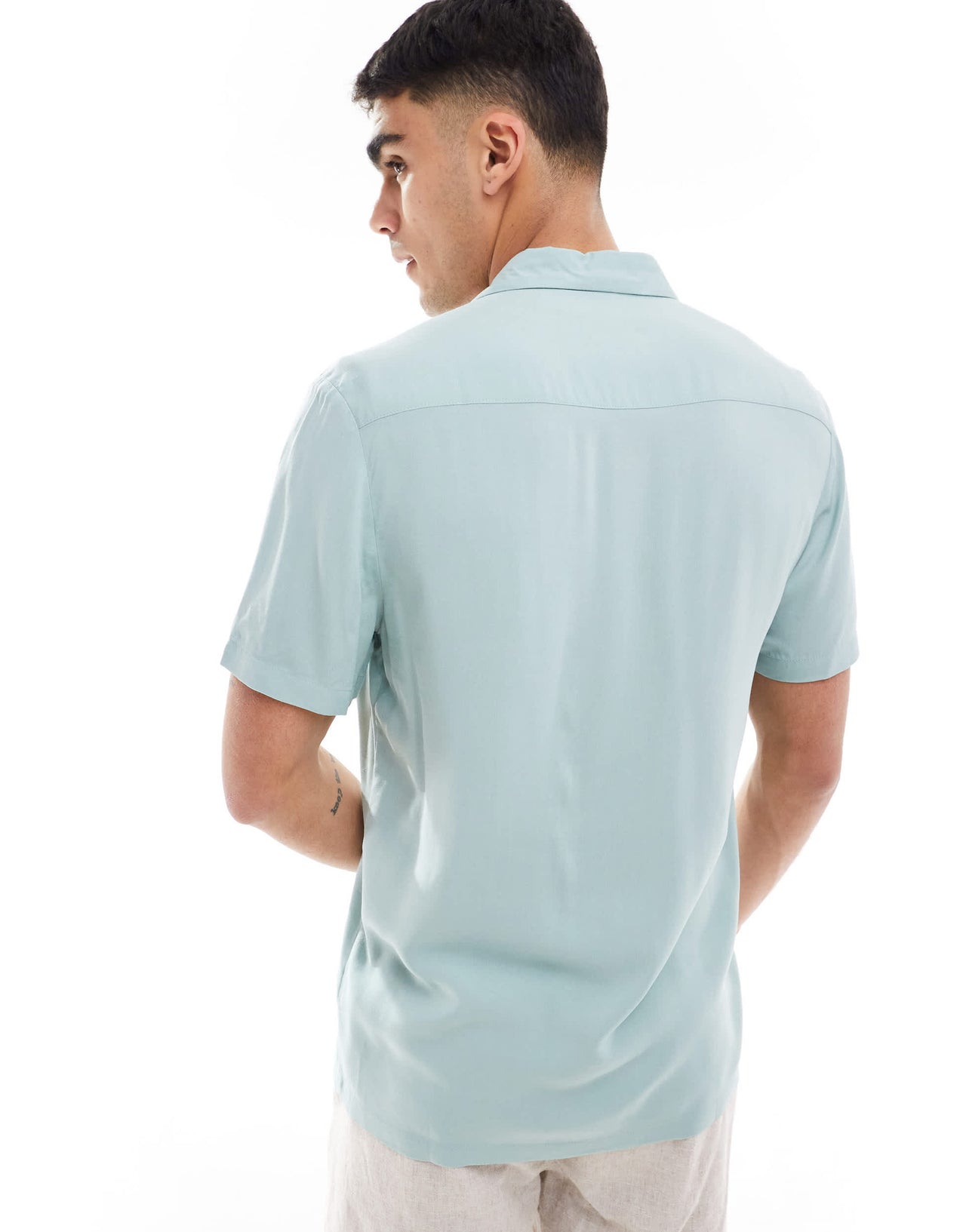 ASOS DESIGN short sleeve regular fit viscose shirt in sage green