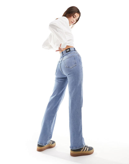 Dr Denim Moxy straight leg jeans in cape plain light blue