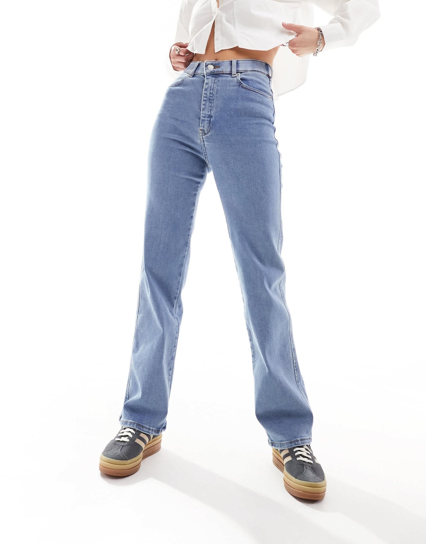 Dr Denim Moxy straight leg jeans in cape plain light blue