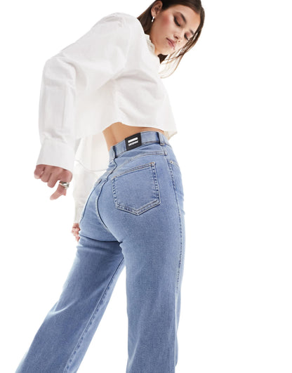 Dr Denim Moxy straight leg jeans in cape plain light blue