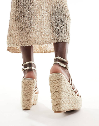 Simmi London Akela strappy espadrille in gold metallic