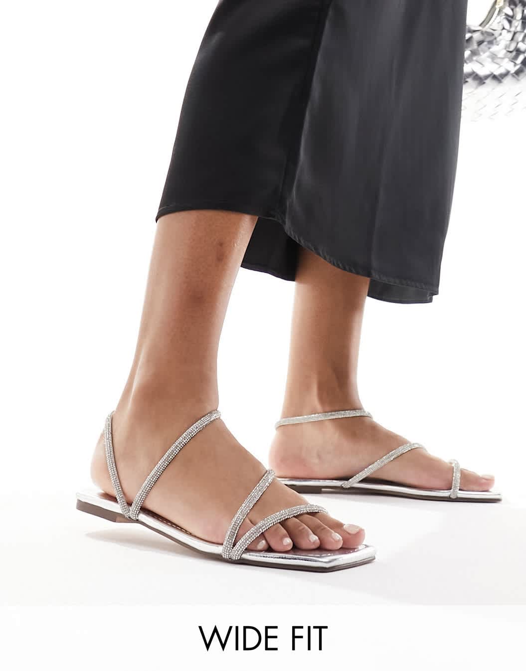 Simmi London Wide Fit Alami embellished strappy flat sandal in silver