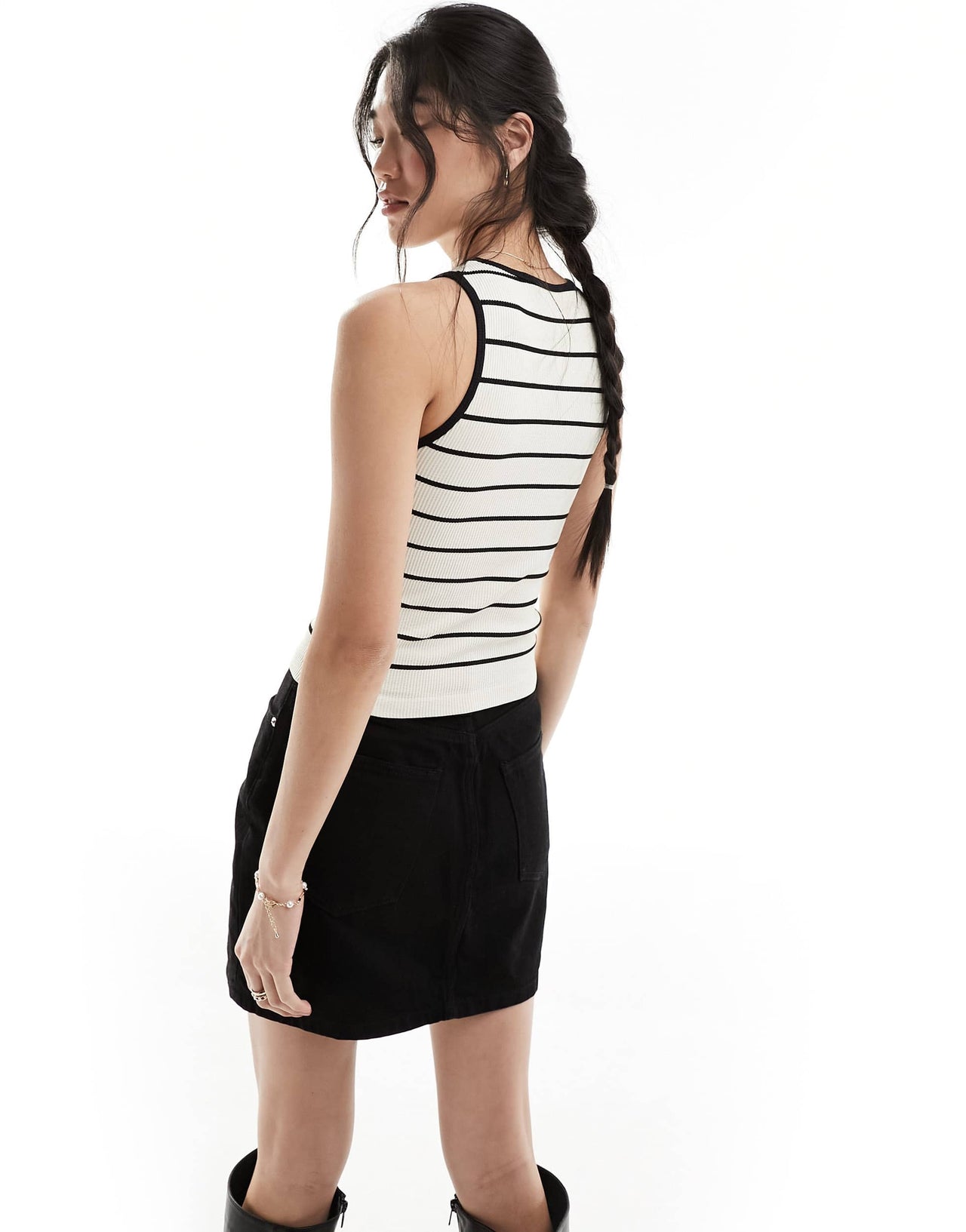 ASOS DESIGN seamless sculpting 90s contrast edge tank in cream micro stripe