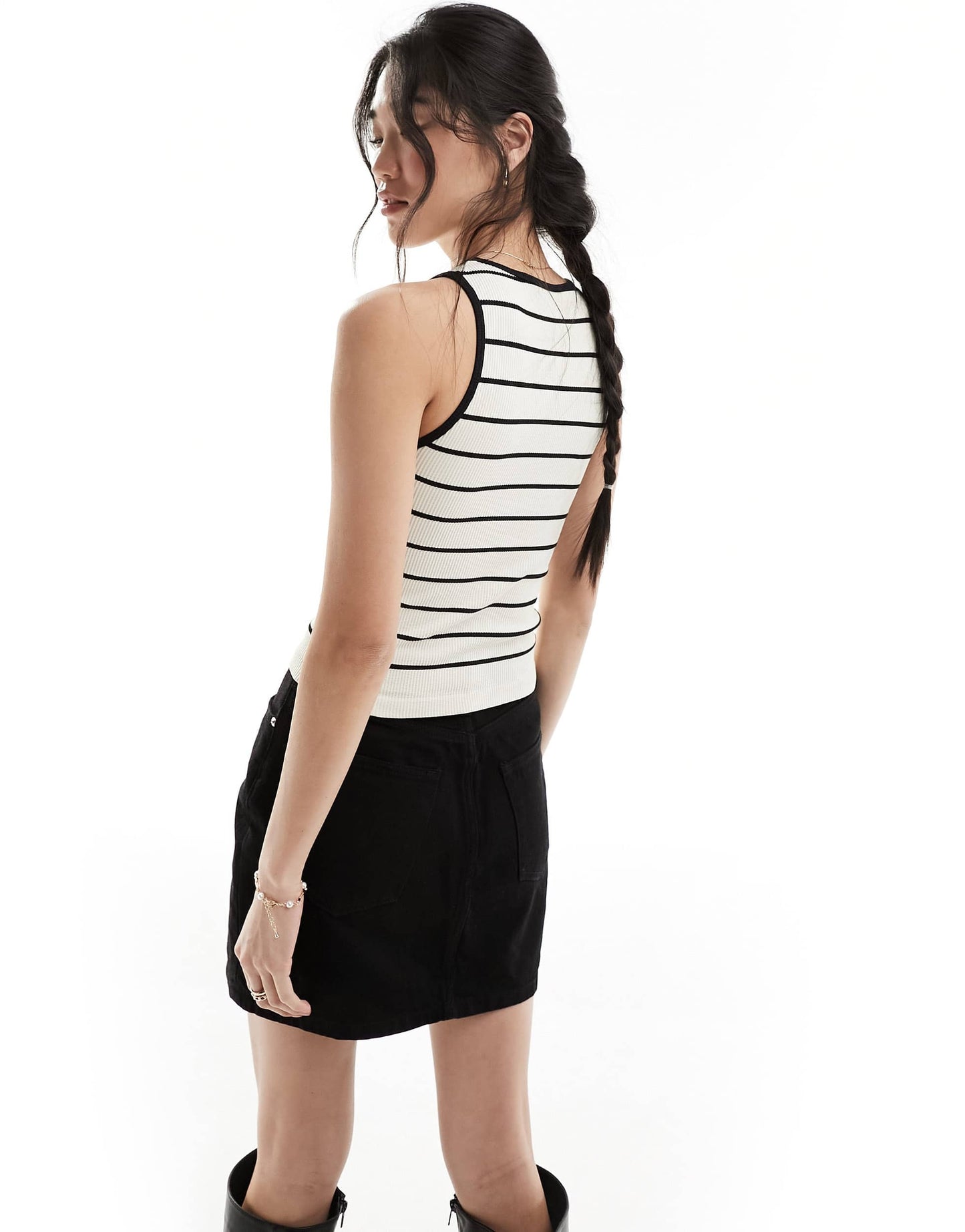 ASOS DESIGN seamless sculpting 90s contrast edge tank in cream micro stripe