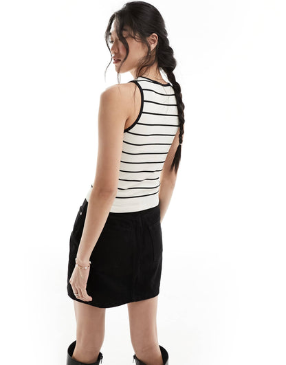ASOS DESIGN seamless sculpting 90s contrast edge tank in cream micro stripe
