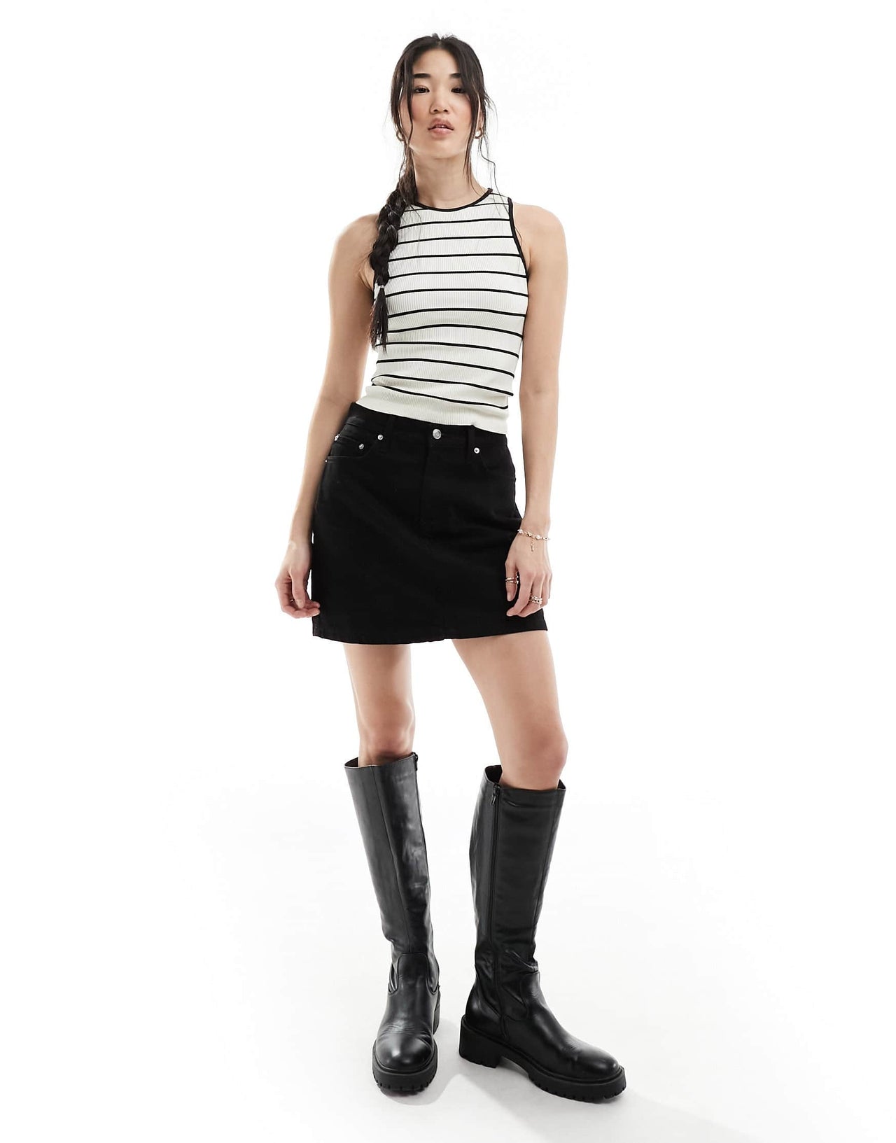 ASOS DESIGN seamless sculpting 90s contrast edge tank in cream micro stripe