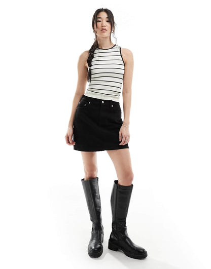 ASOS DESIGN seamless sculpting 90s contrast edge tank in cream micro stripe