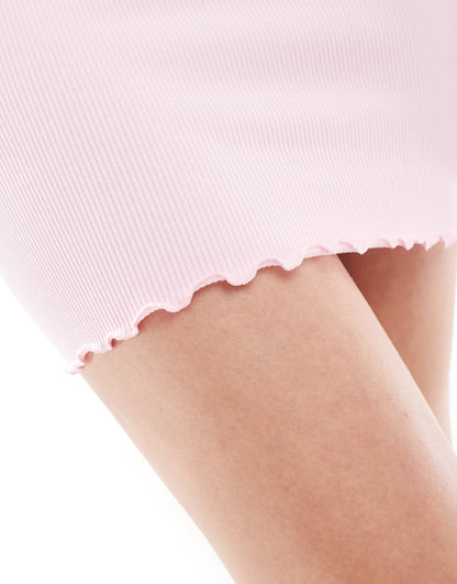 ASOS DESIGN seamless sculpting lettuce edge mini skirt co-ord in light pink