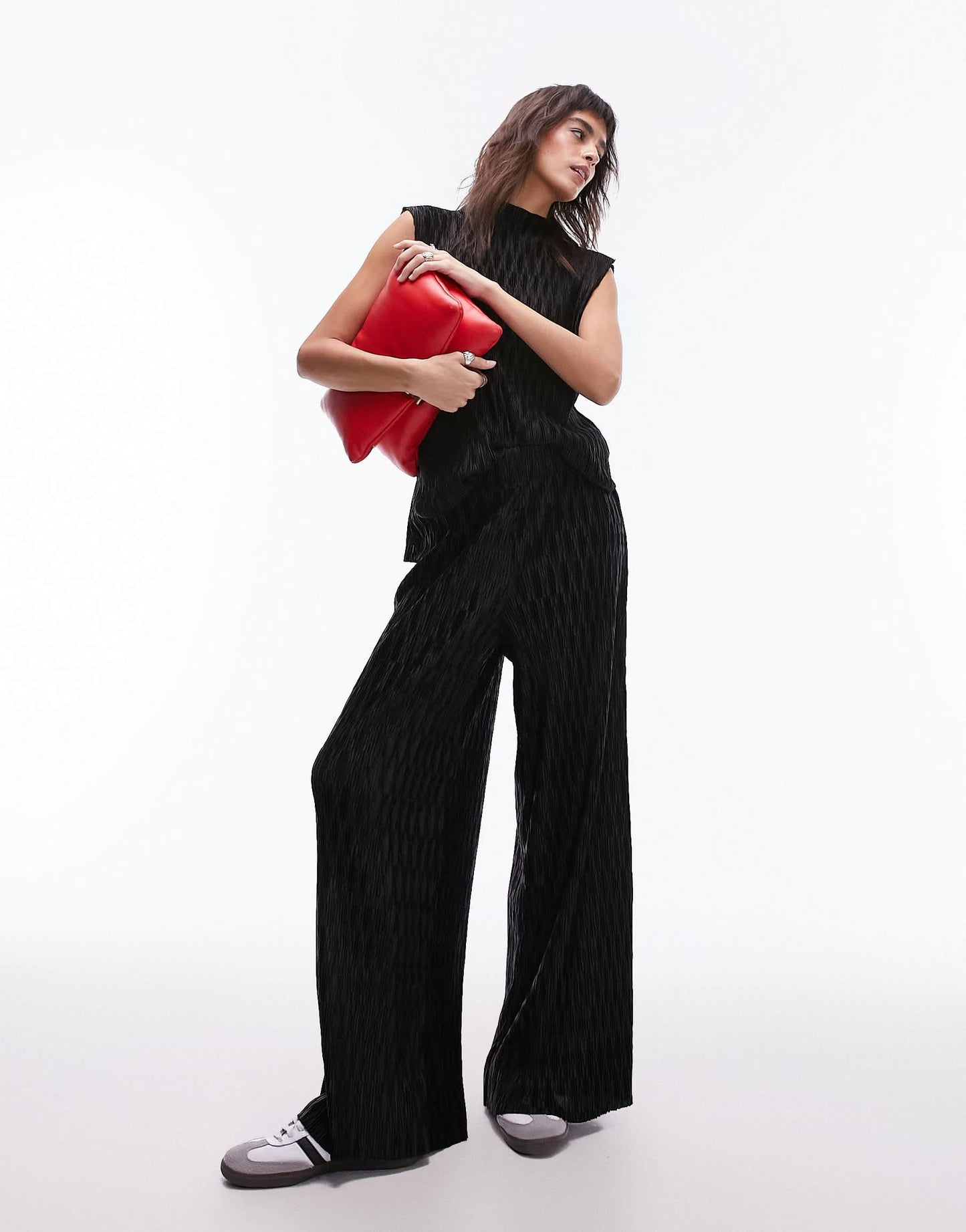 Topshop co-ord premium plisse top in black