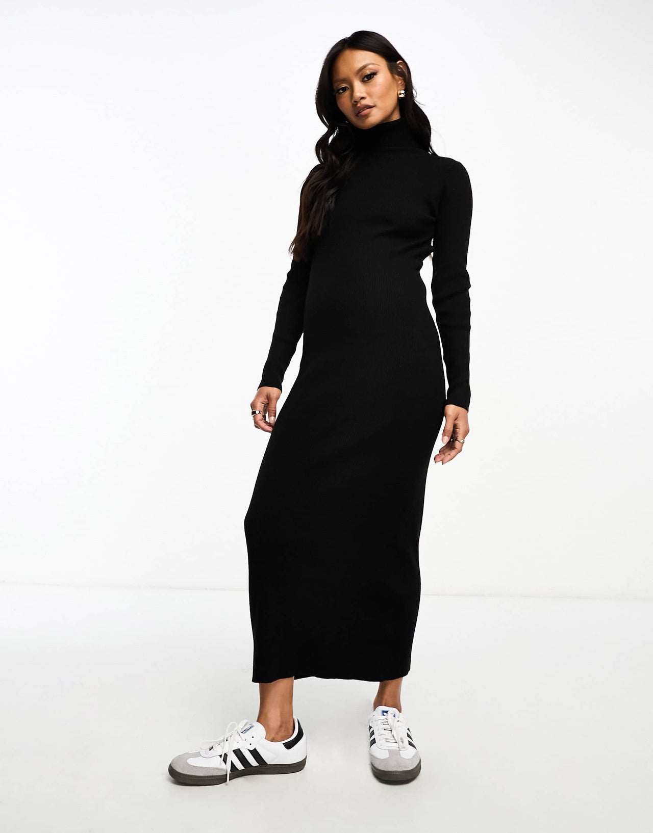 Stradivarius high neck knit dress in black