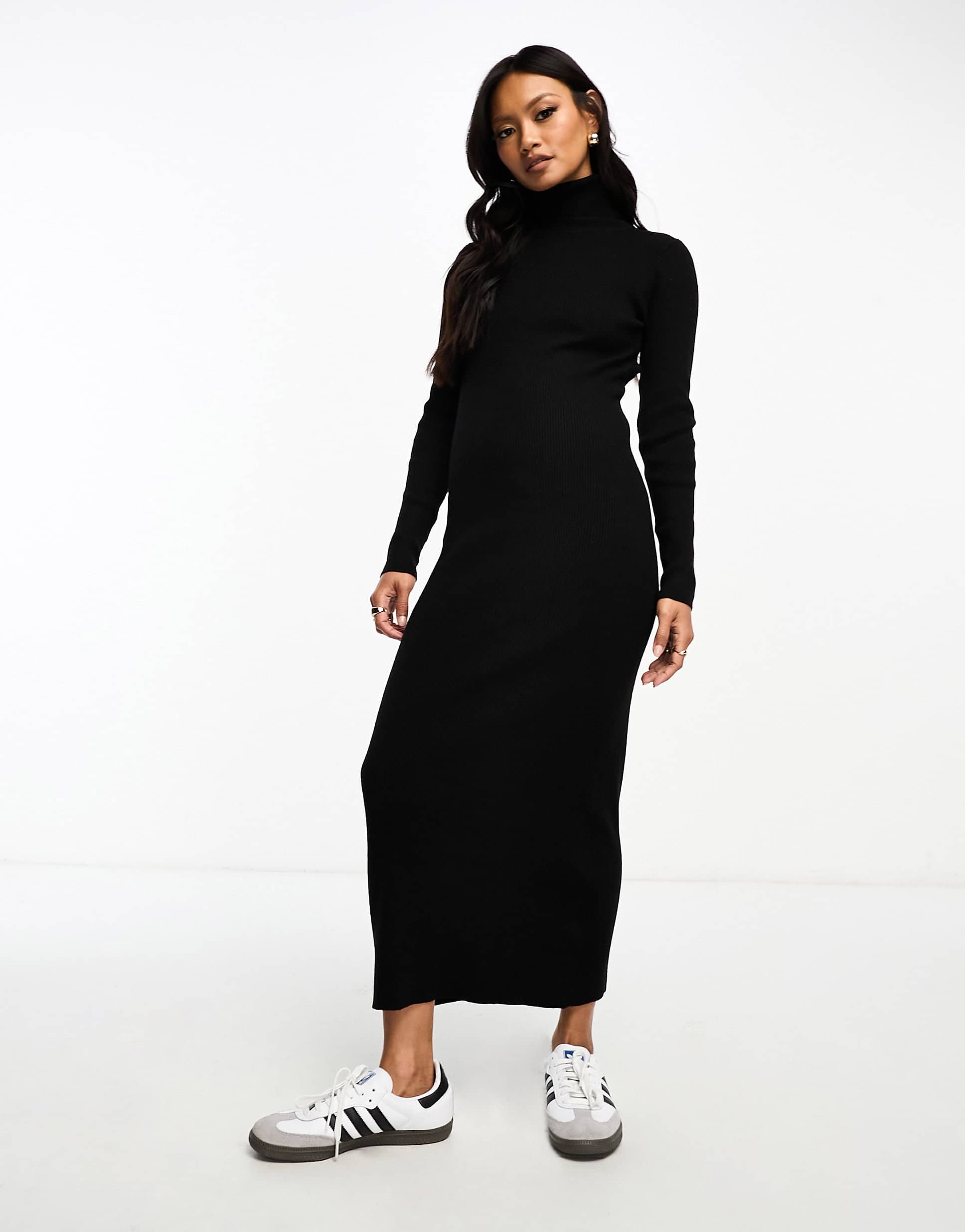 Stradivarius high neck knit dress in black