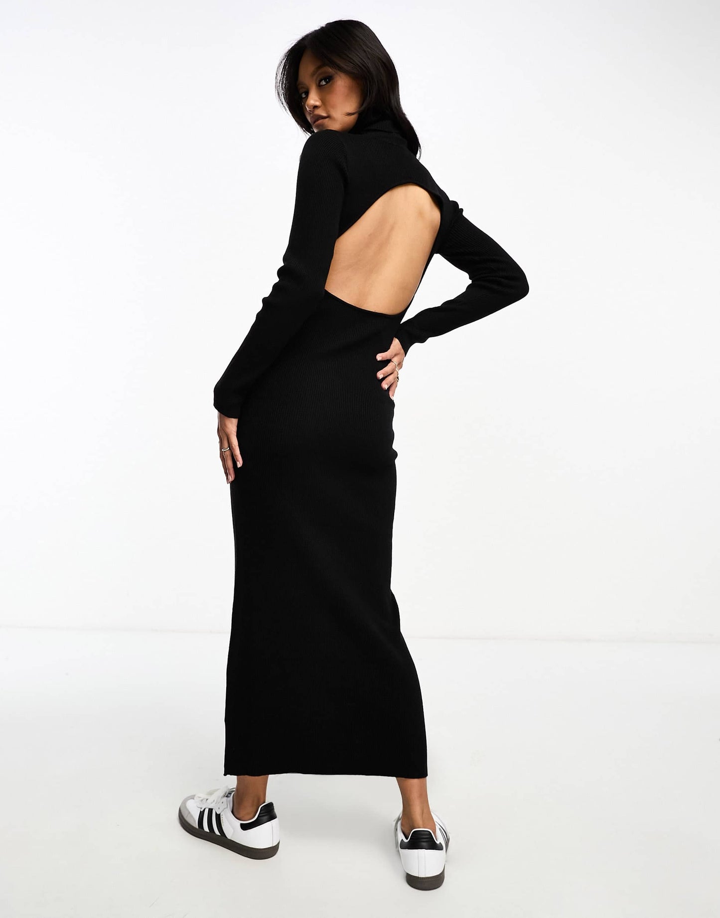 Stradivarius high neck knit dress in black