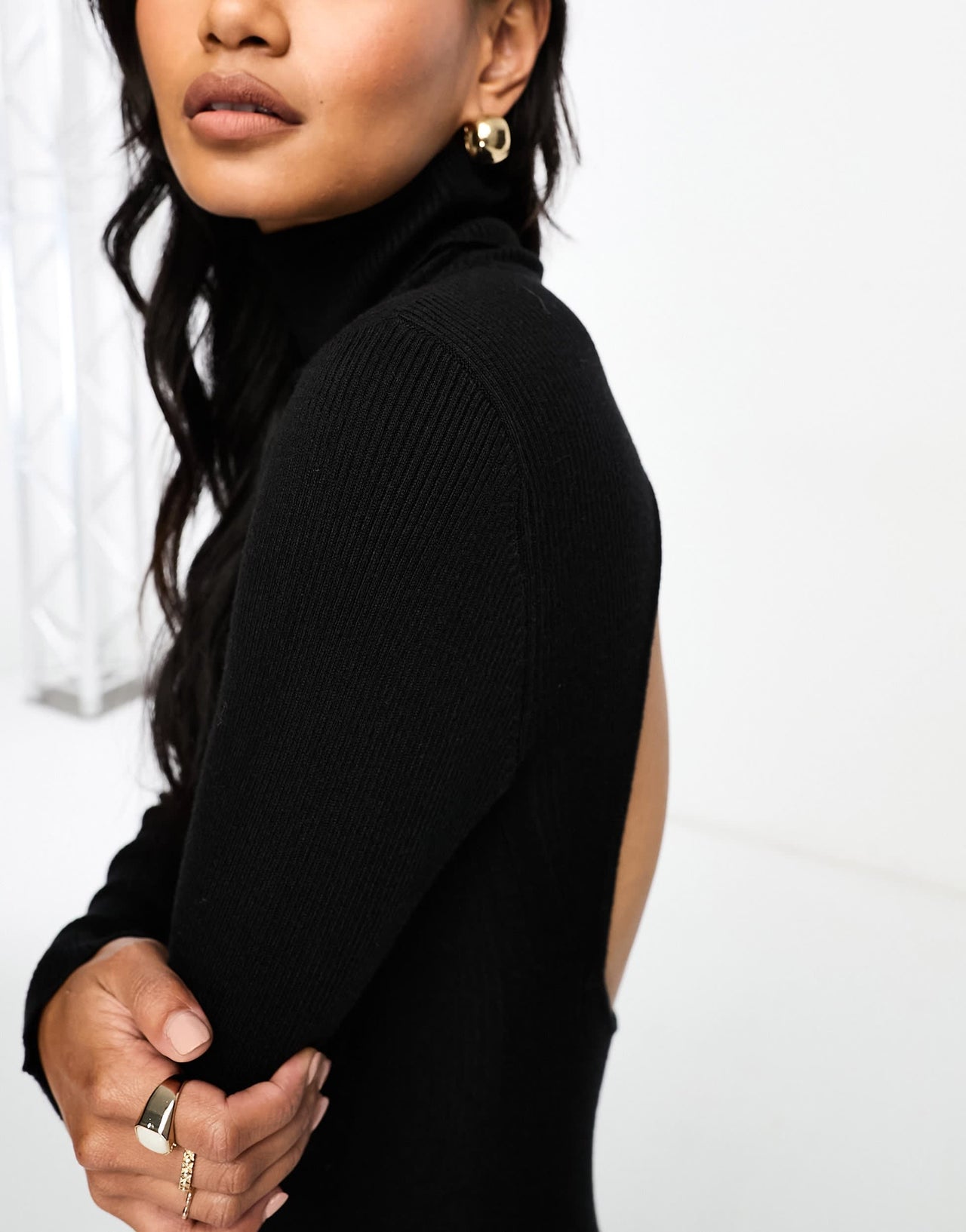 Stradivarius high neck knit dress in black