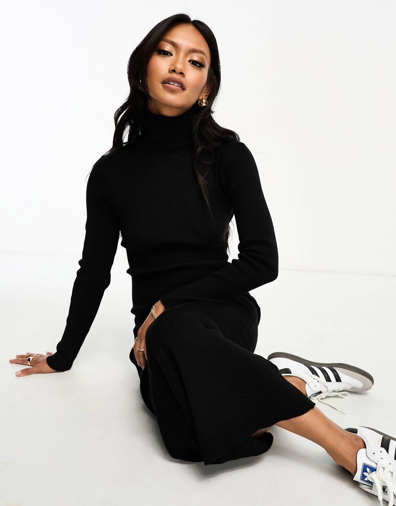 Stradivarius high neck knit dress in black