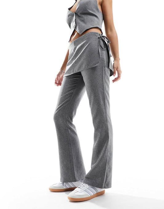 Miss Selfridge trouser with side tie up skirt in grey