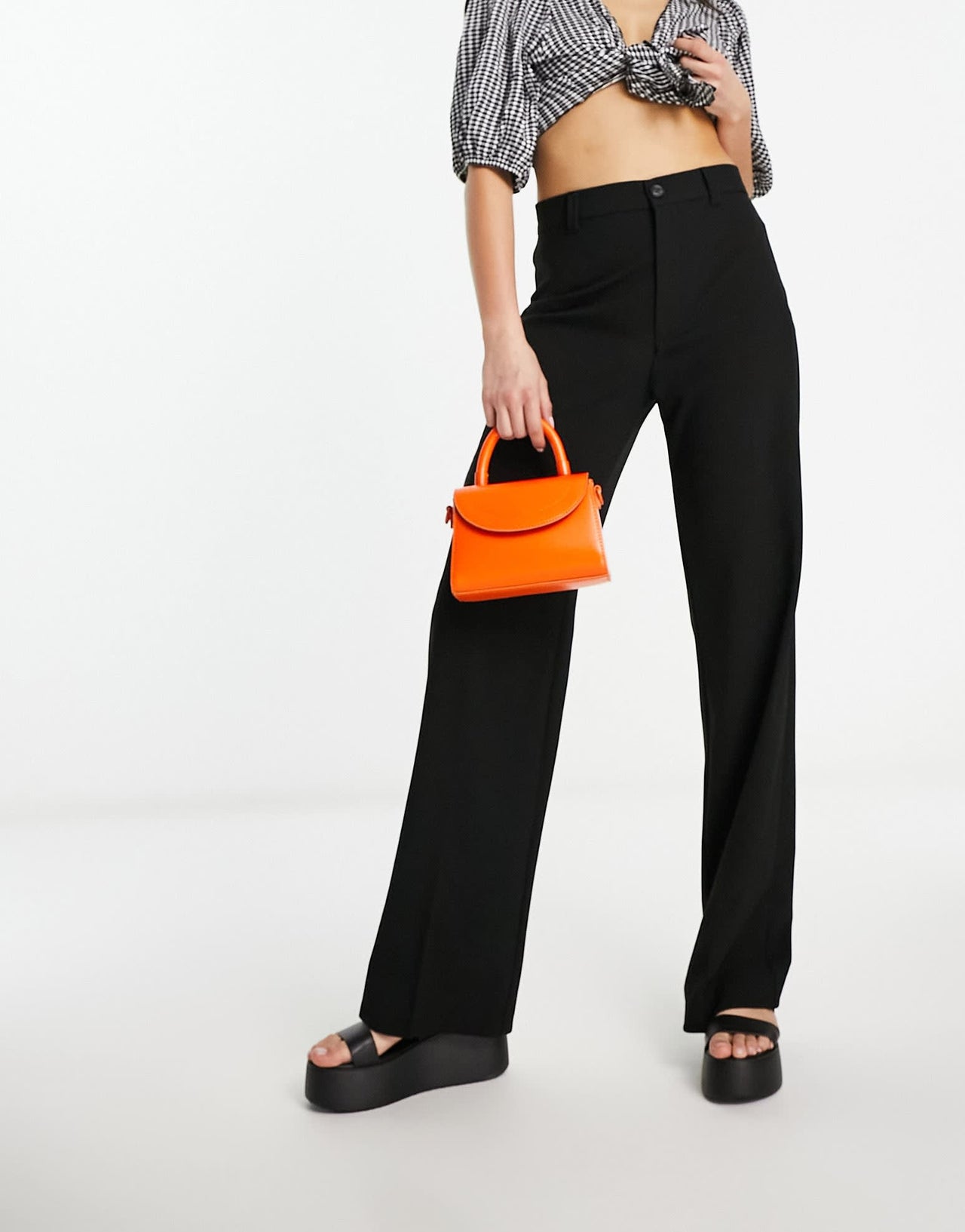 Pull&Bear high waisted tailored straight leg trouser co-ord in black
