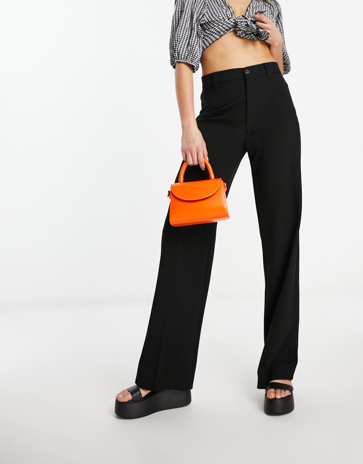Pull&Bear high waisted tailored straight leg trouser co-ord in black