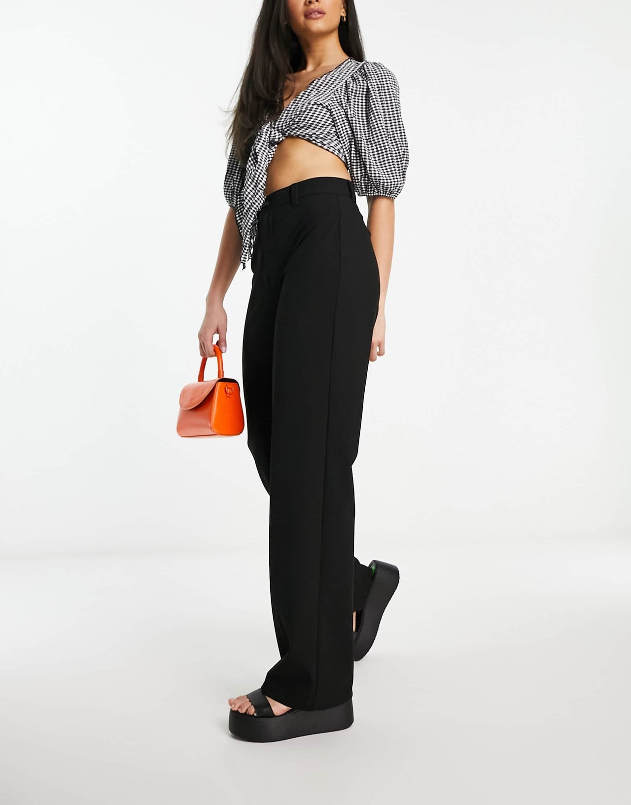 Pull&Bear high waisted tailored straight leg trouser co-ord in black