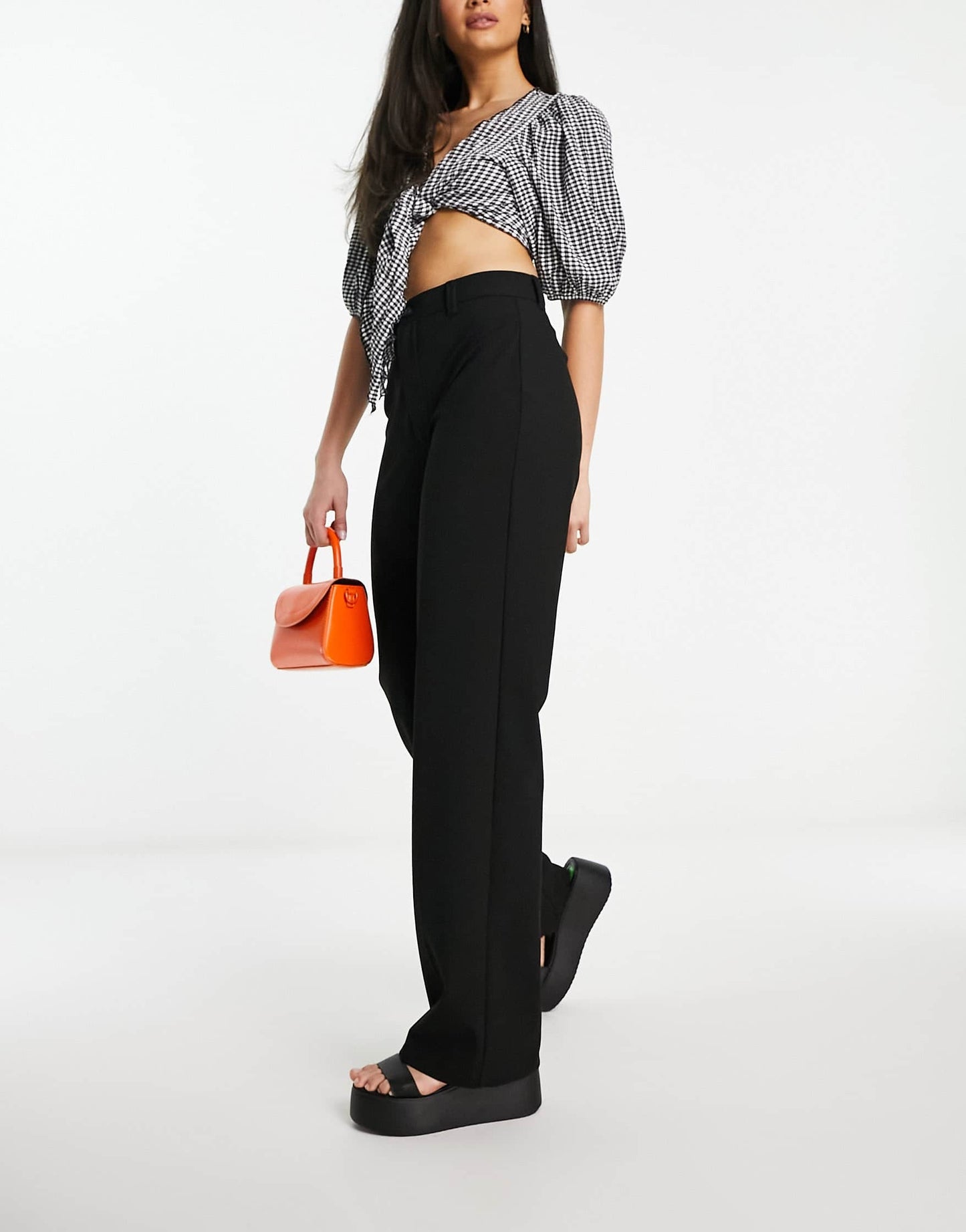 Pull&Bear high waisted tailored straight leg trouser co-ord in black