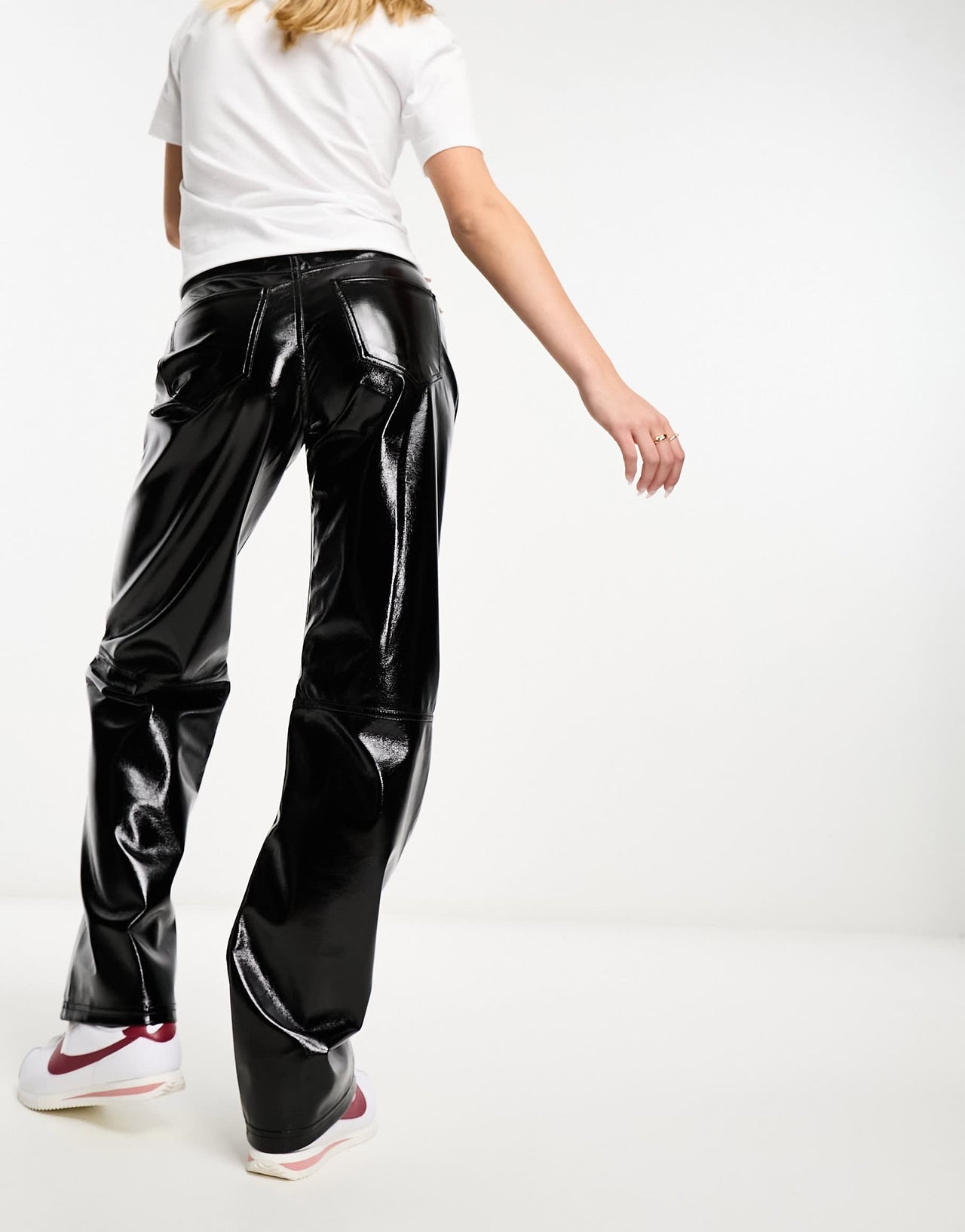 Pull&Bear crackle finish vinyl trouser in black