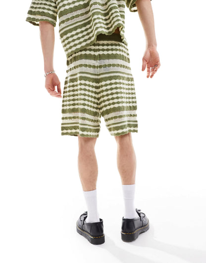 Reclaimed Vintage unisex knitted shorts in stripe crochet