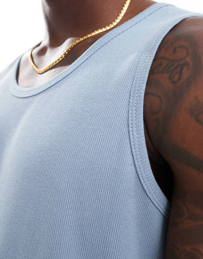 Brave Soul ribbed classic vest in steel blue