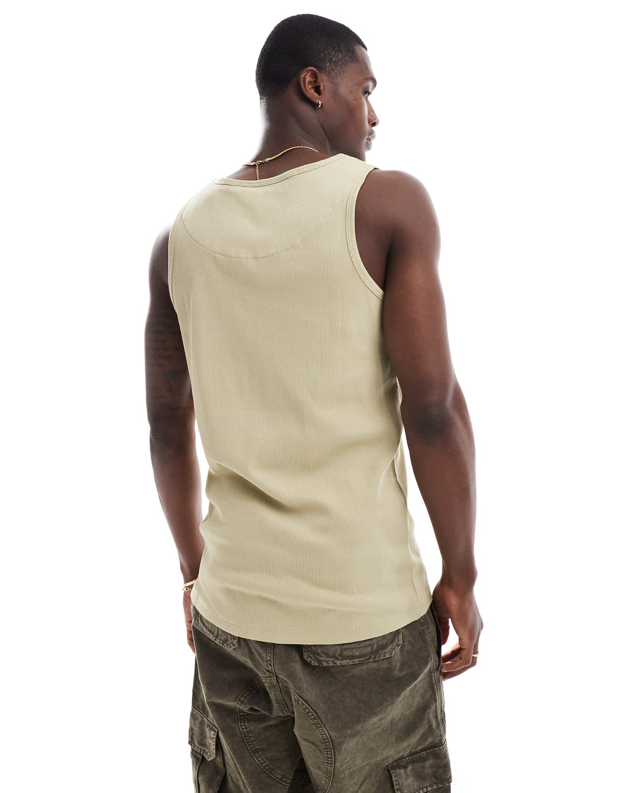 Brave Soul ribbed classic vest in pale olive green