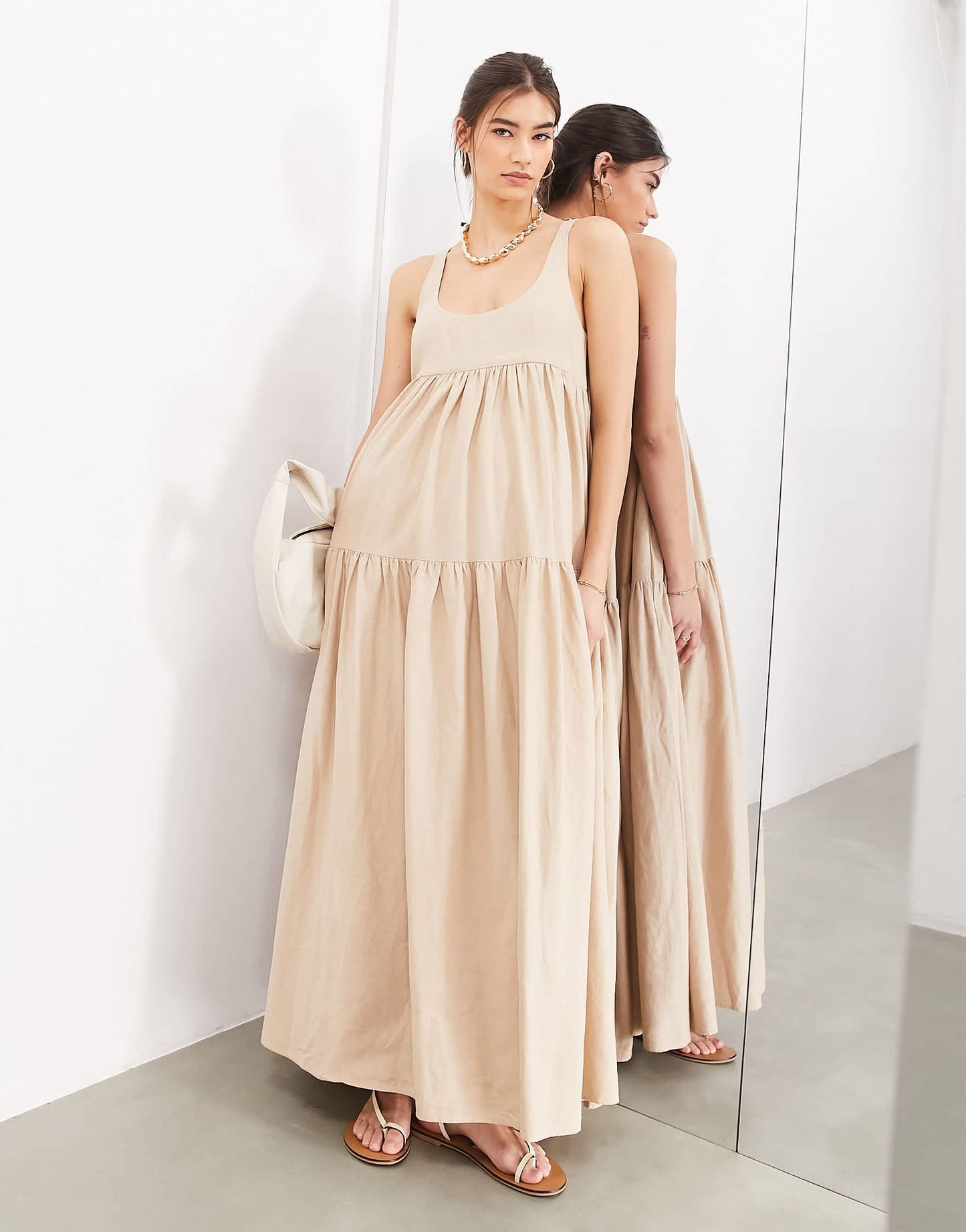 ASOS EDITION super full scoop neck tiered maxi dress in oatmeal