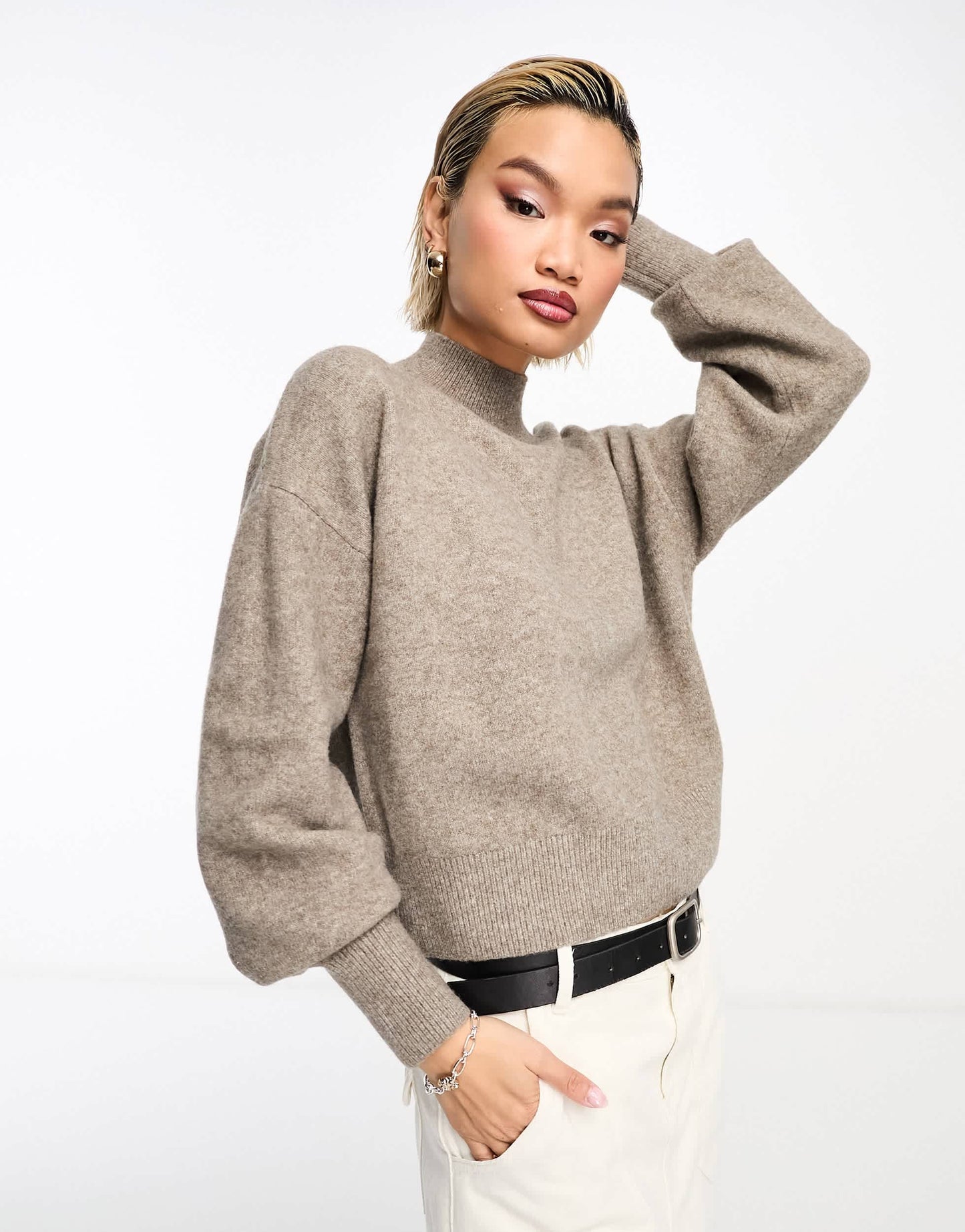 & Other Stories mock neck jumper in dark grey melange