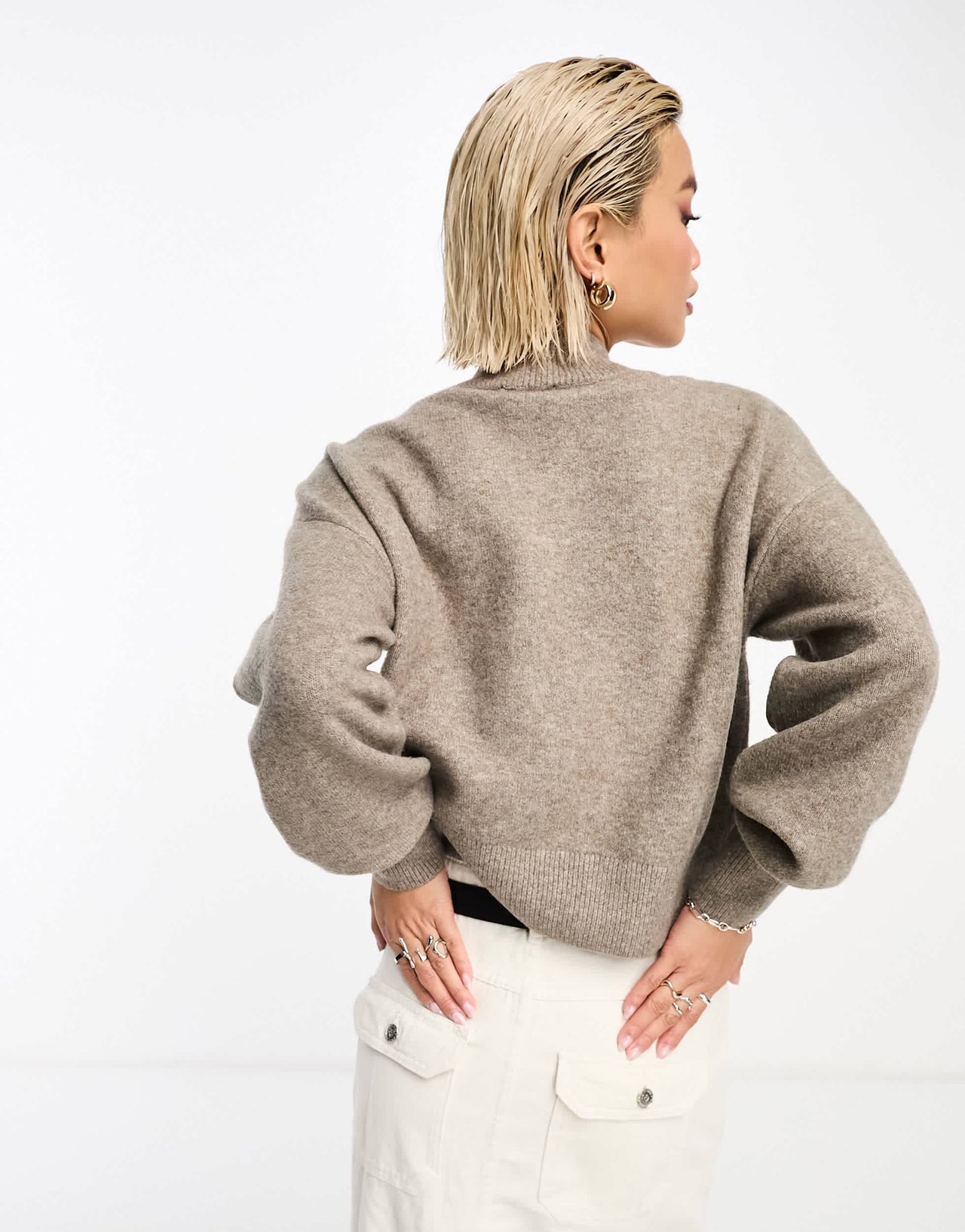 & Other Stories mock neck jumper in dark grey melange
