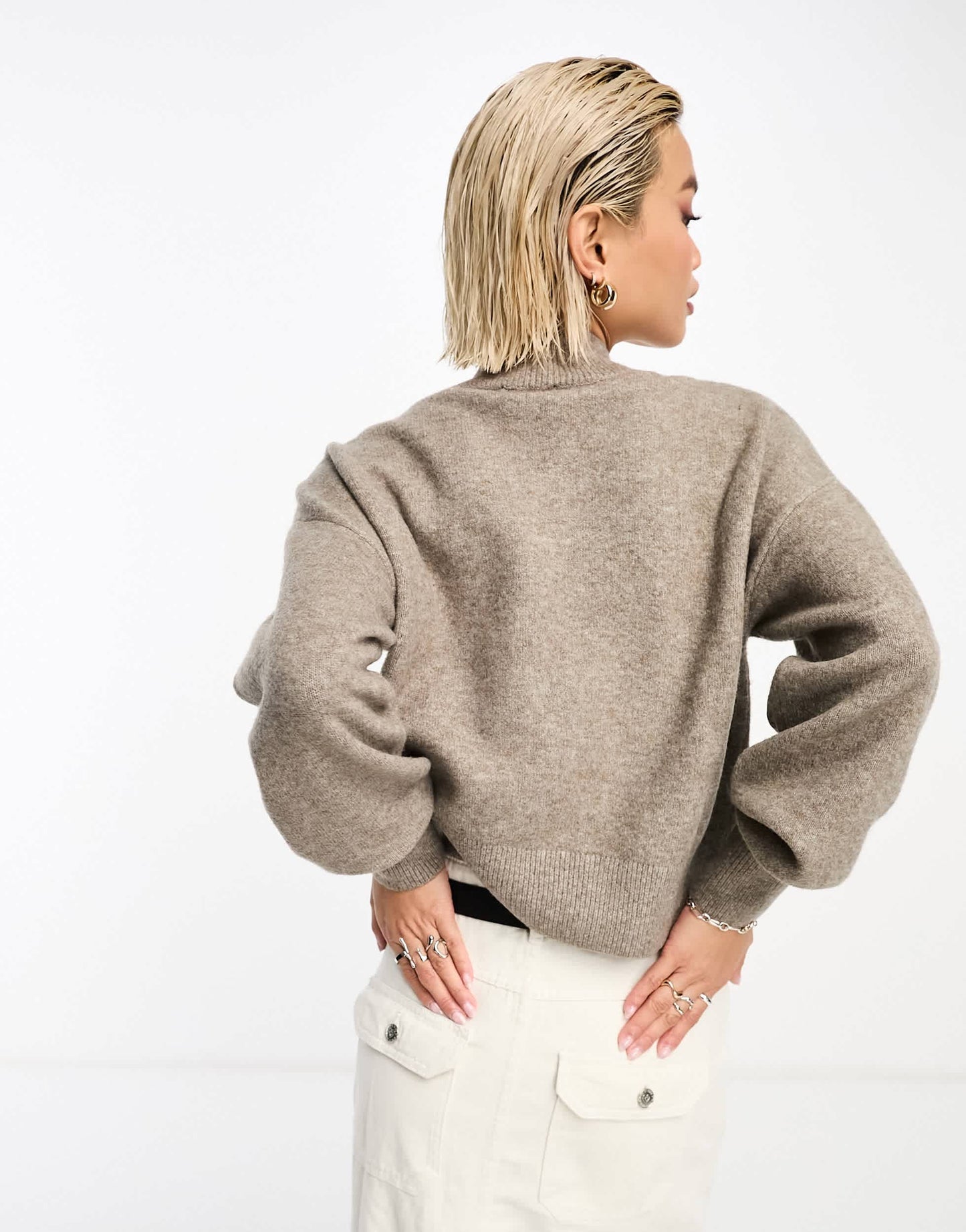 & Other Stories mock neck jumper in dark grey melange